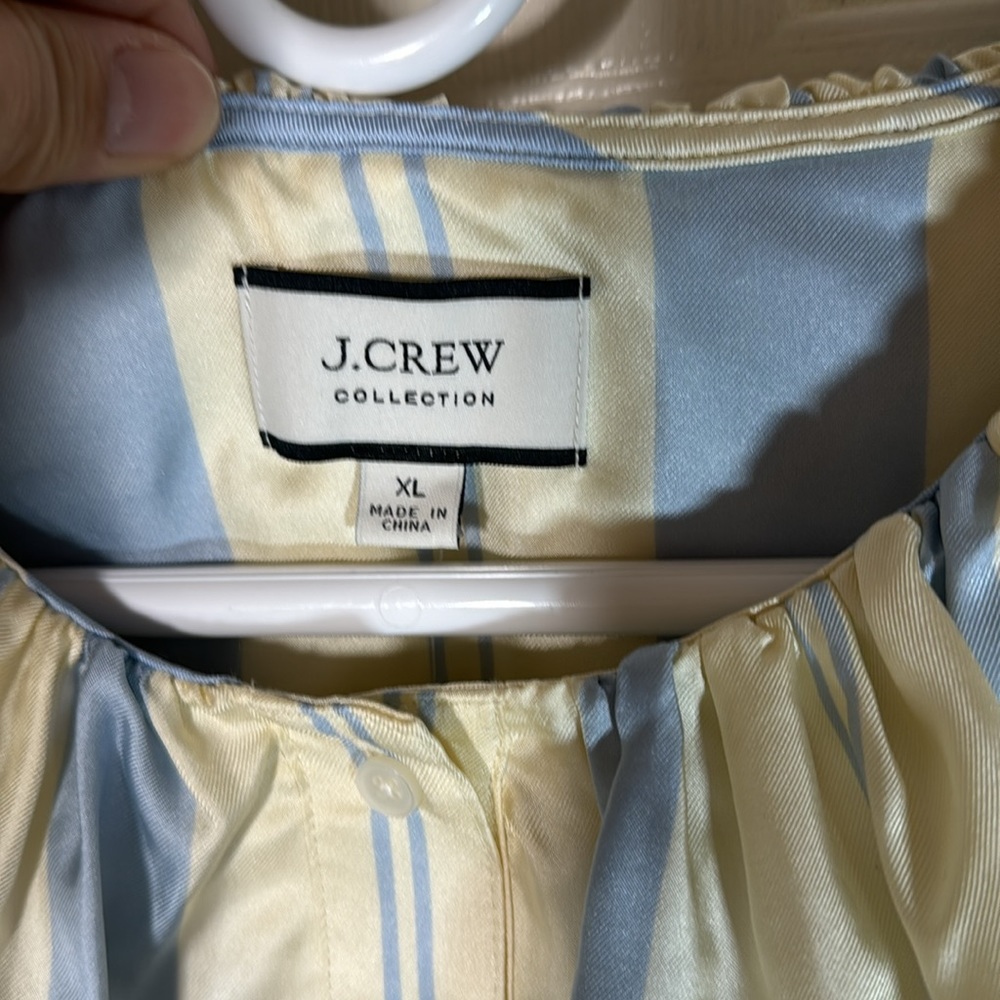 J. Crew Collection Silk Ruffle Stripe Long Sleeves Button Down Size XL - Picture 2 of 8